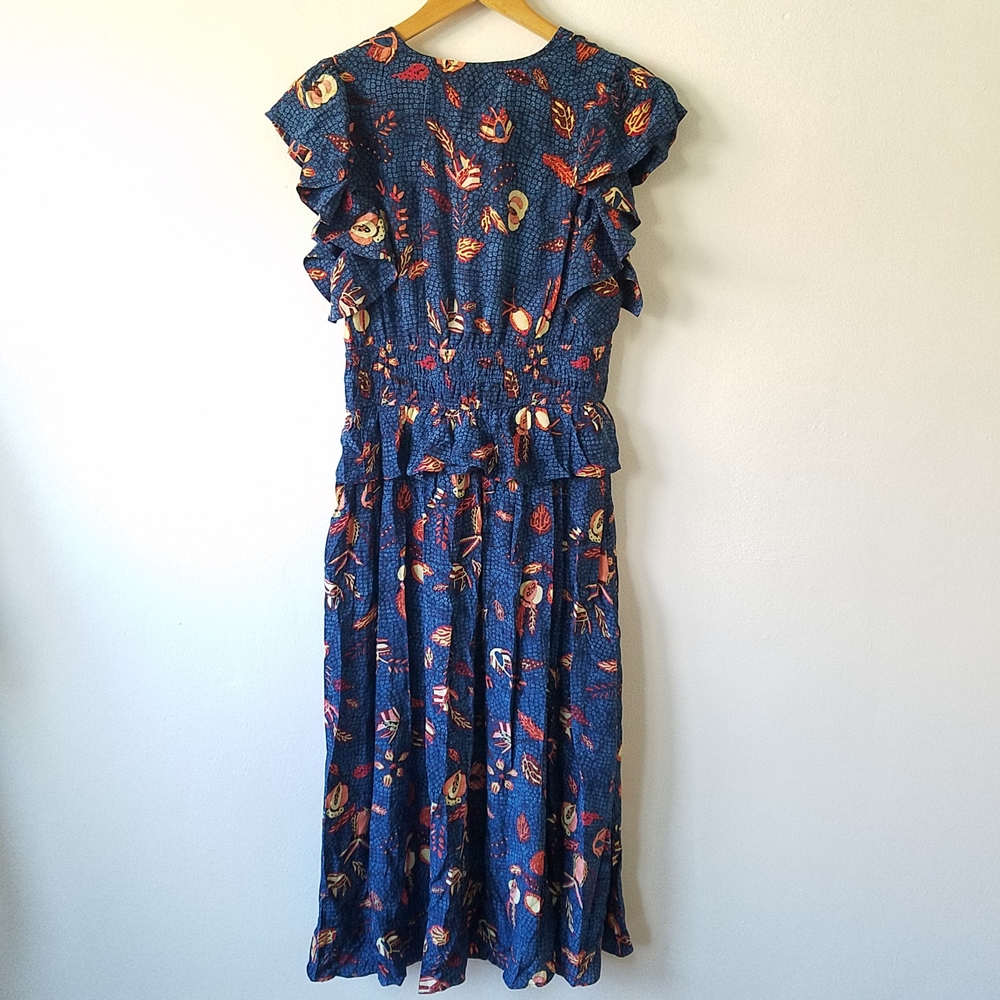 Ulla Johnson Brielle Dress Blue Dahlia Silk Ruffle V-Neck Dress Size 8 - Picture 4 of 16